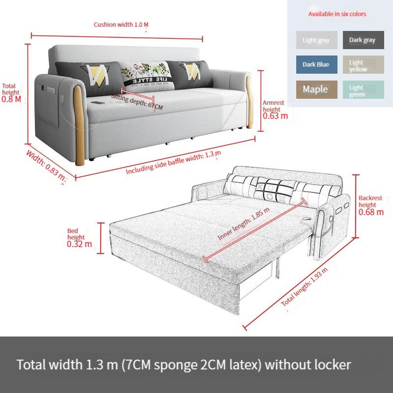 [Pre-order]Fabric sofa bed, multi-functional foldable sofa, small household, solid wood 1.5 meters, double 1.8 meters can be stored-Smart-Living