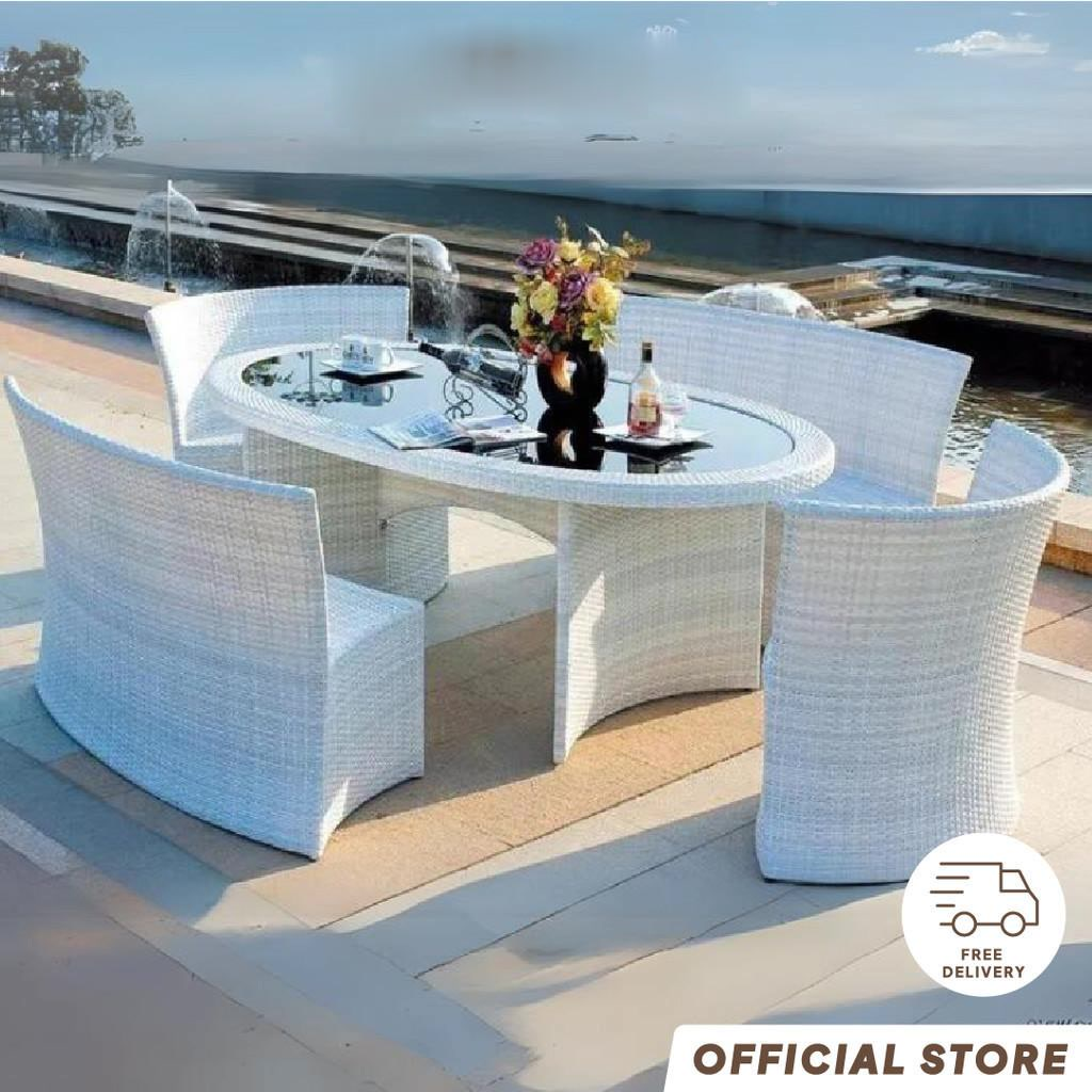 [Pre-order] Five piece set of courtyard rattan chairs, imitation rattan dining table and chair combination, modern and simple-Smart-Living