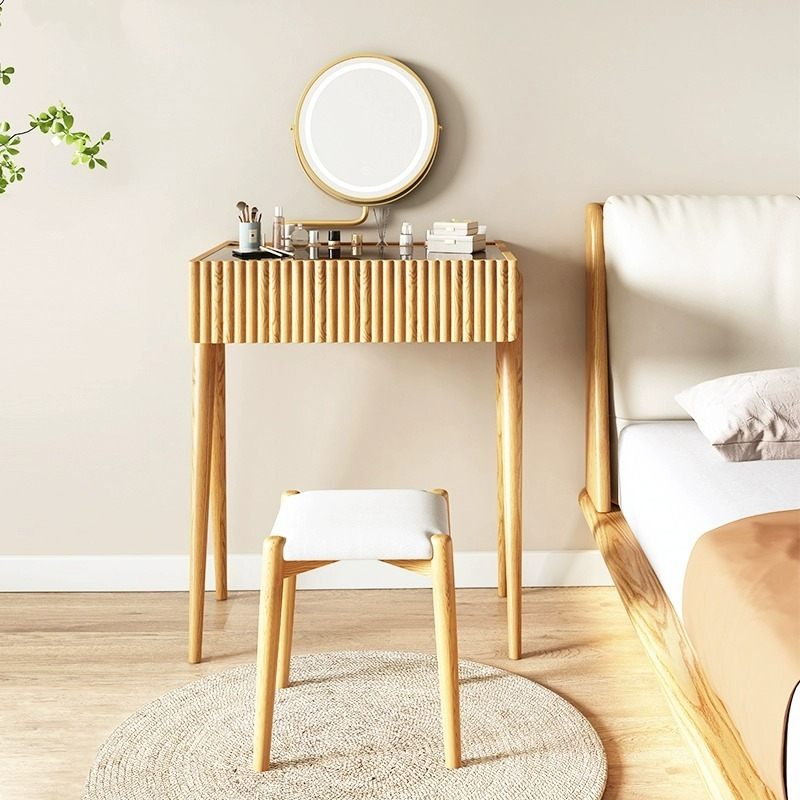[Pre-order]  LEMARS small apartment dressing table, solid wood dressing table, ash desk, bedroom, modern minimalist log dresser-Smart-Living
