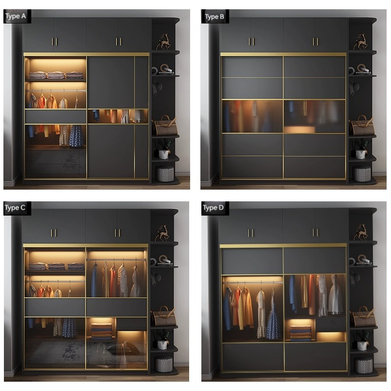 [Pre-order]  Modern simple light luxury sliding door wardrobe rental room with lockers, home bedroom, economical assembly large wardrobe-Smart-Living