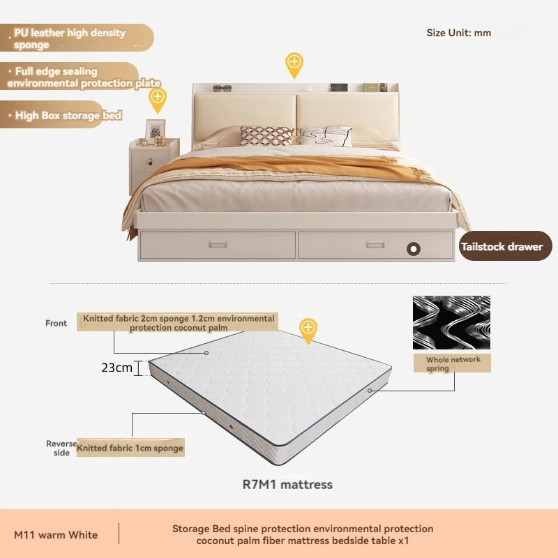 [Pre-order] New Muyue modern simple double storage bed small apartment bedroom with light high box bed multi-functional panel bed economical-Smart-Living