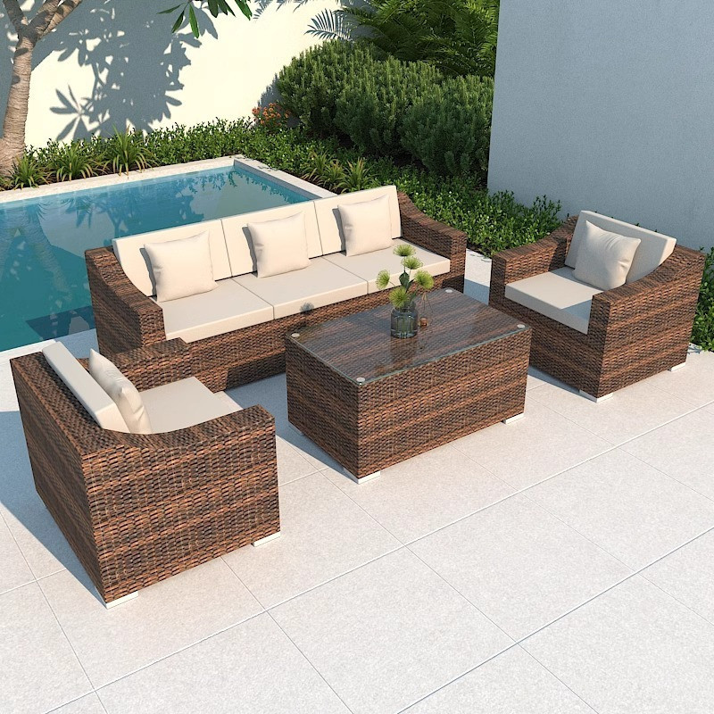 [Pre-order]  Outdoor sofa for courtyard, terrace, balcony, three-person leisure living room combination, made of rattan-Smart-Living