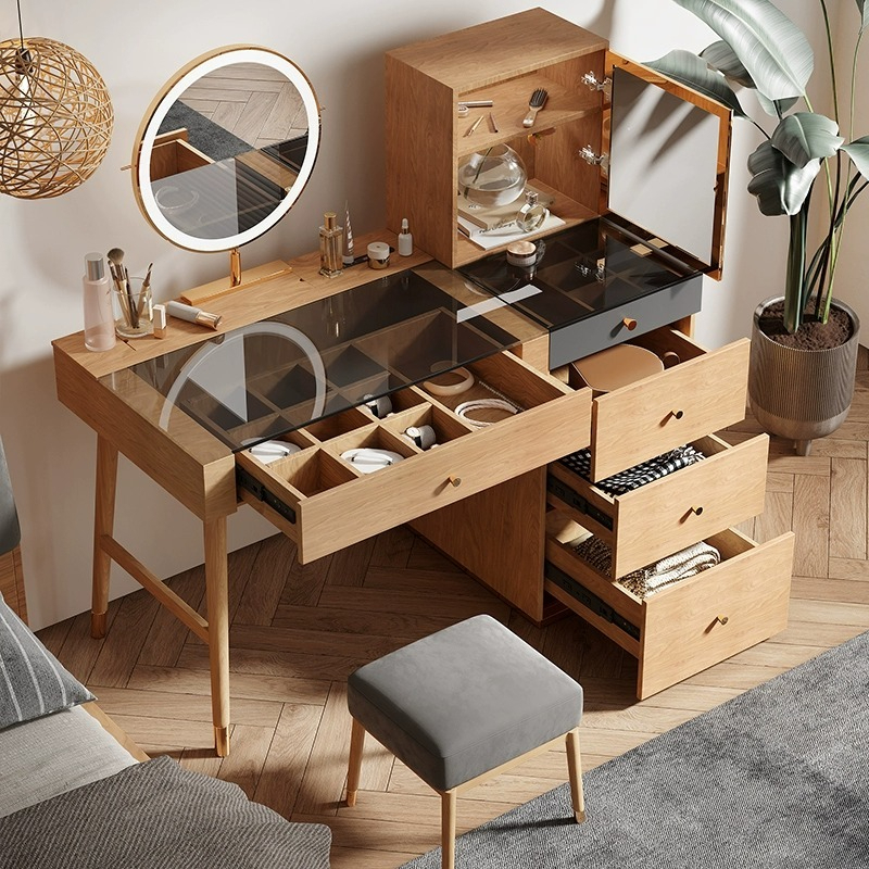 [Pre-order]  Log style dressing table bedroom simple small apartment light luxury makeup table Master bedroom single makeup table storage cabinet-Smart-Living