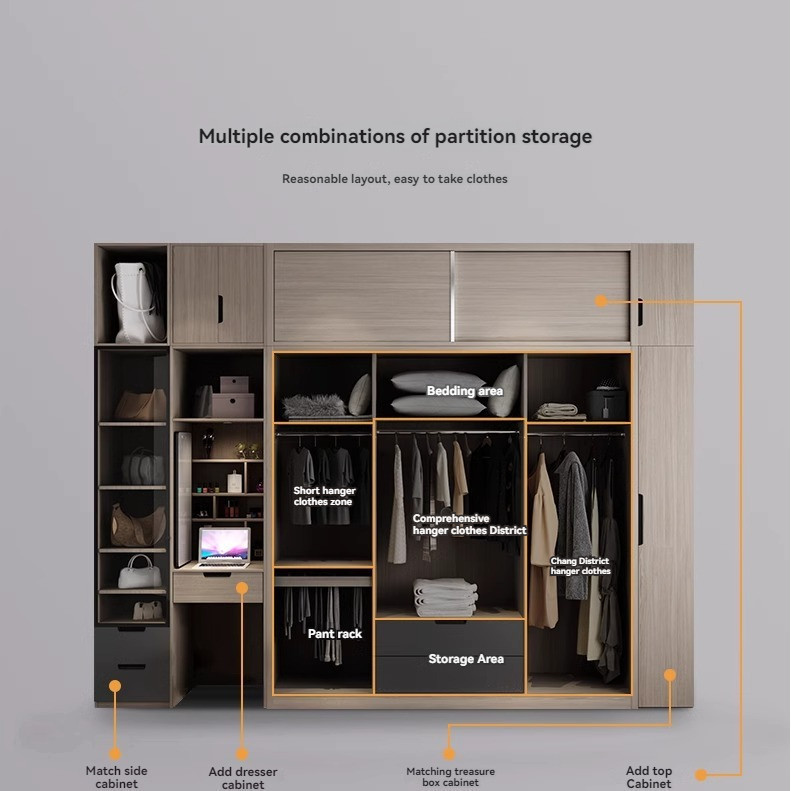 [Pre-order]  Sliding door wardrobe modern minimalist multi-functional combination storage cabinet