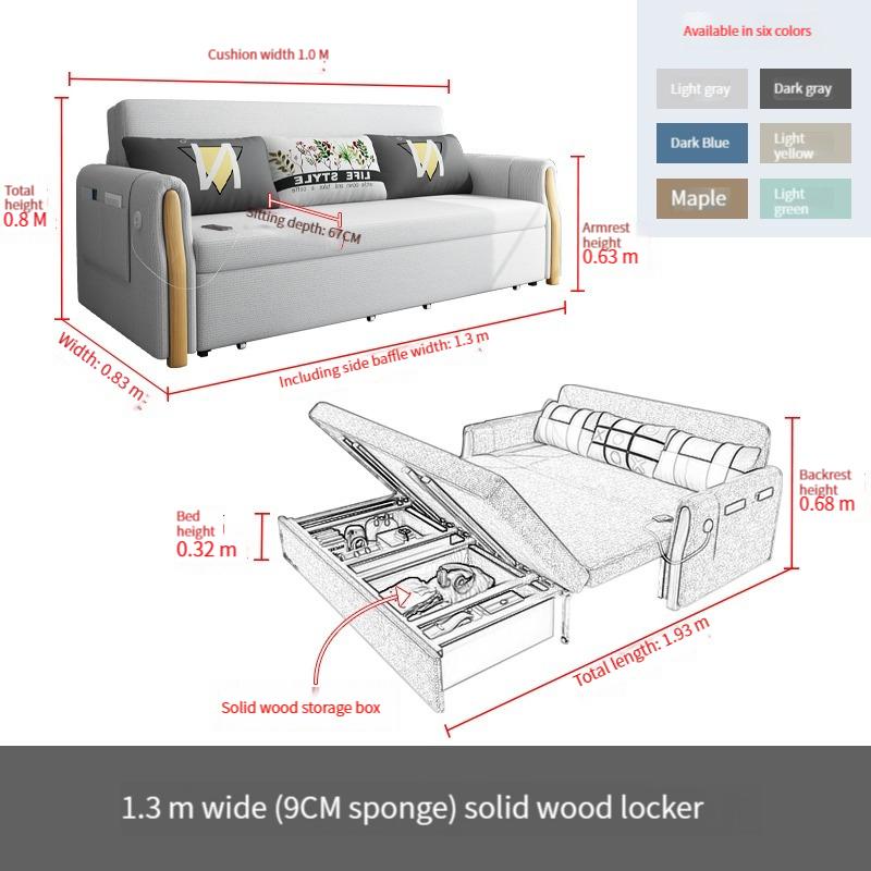 [Pre-order]Fabric sofa bed, multi-functional foldable sofa, small household, solid wood 1.5 meters, double 1.8 meters can be stored-Smart-Living