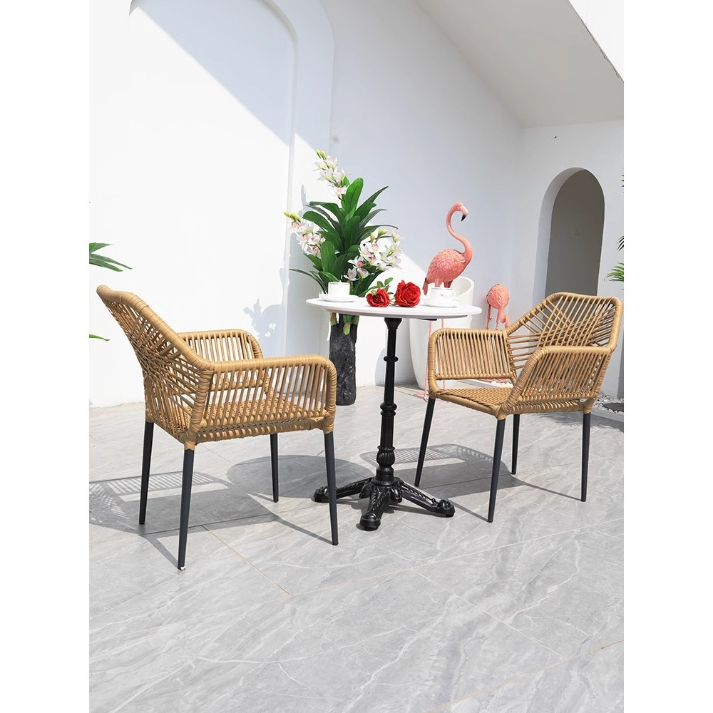 [Pre-order]  Outdoor tables and chairs, simple tables and chairs in North Ouyang Terrace, courtyard, leisure rattan weaving-Smart-Living