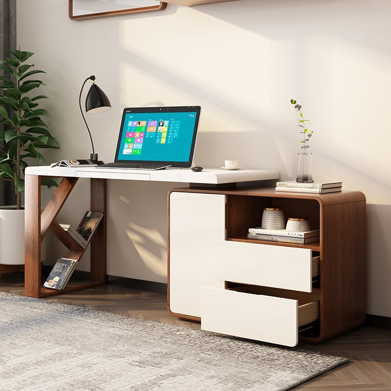 [Pre-order]  New Chinese-style solid wood desktop bookshelf, Nordic style home office computer desk, retractable study desk combination-Smart-Living