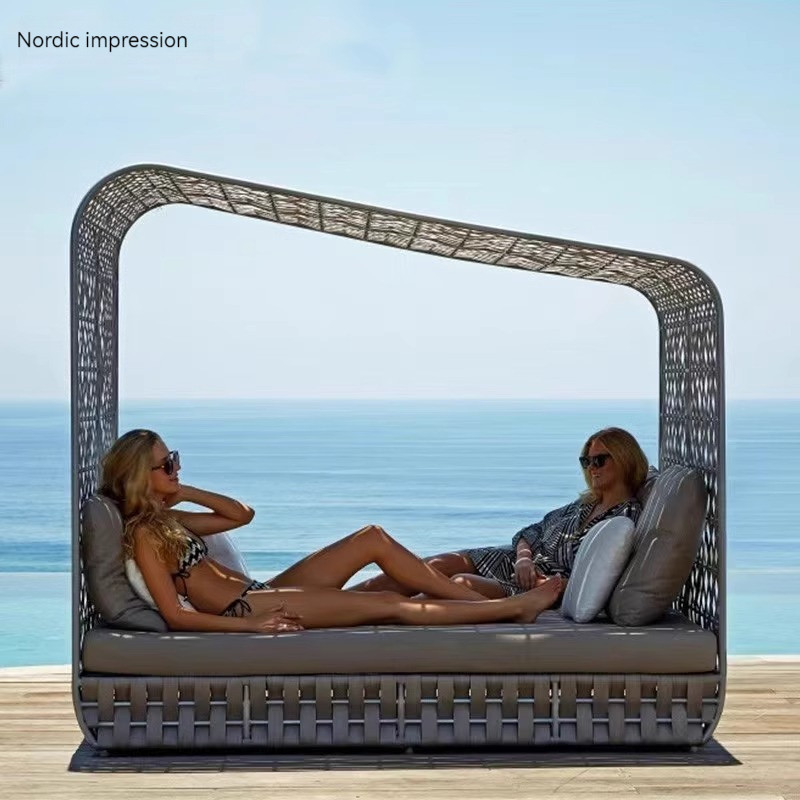 [Pre-order]  Outdoor Vine Weaving Sofa Combination Hotel Swimming Pool Scenic Area Homestay Courtyard Bedding Villa Garden Roof-Smart-Living