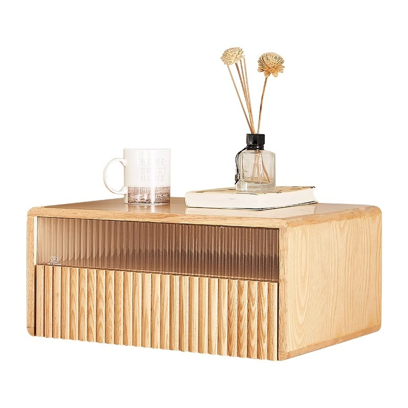 [Pre-order]  OMARS solid wood suspended bedside table, ash wall hanging storage cabinet, Nordic style, simple storage bedside table-Smart-Living