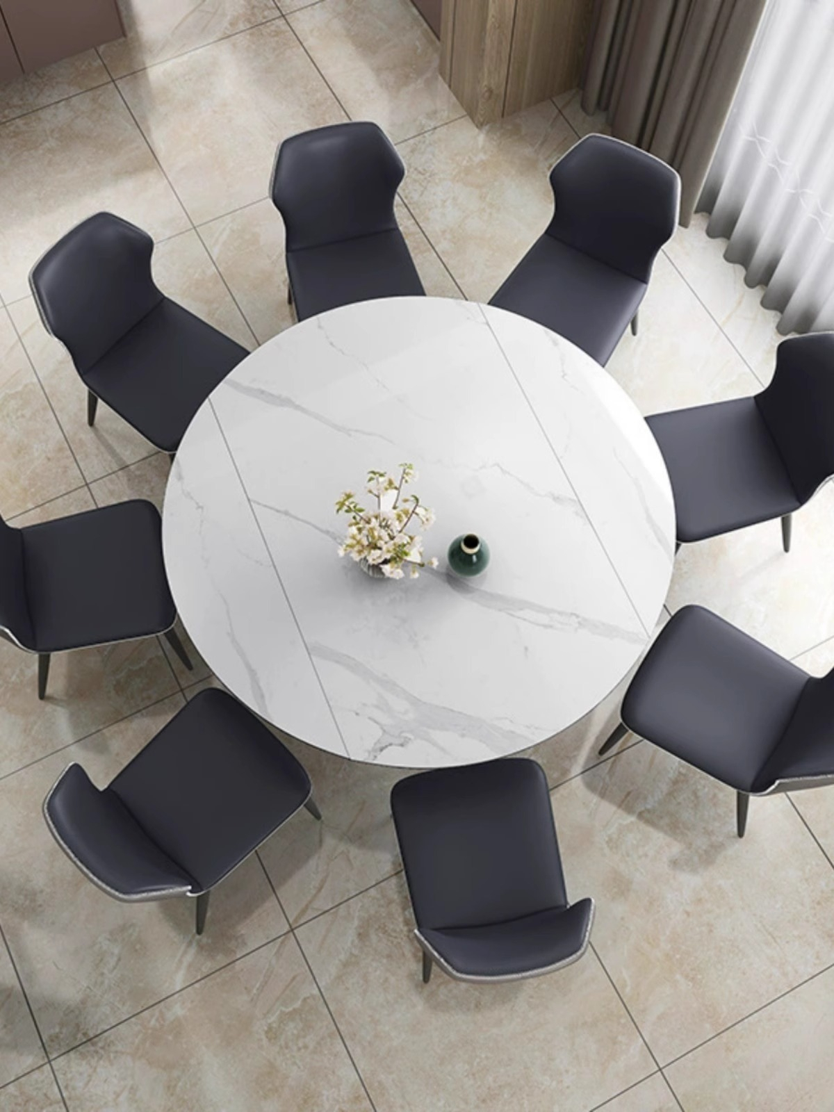 [Pre-order] Simple modern rotating telescopic square to round rock plate dining table household small household round dining room table variable square and round-Smart-Living