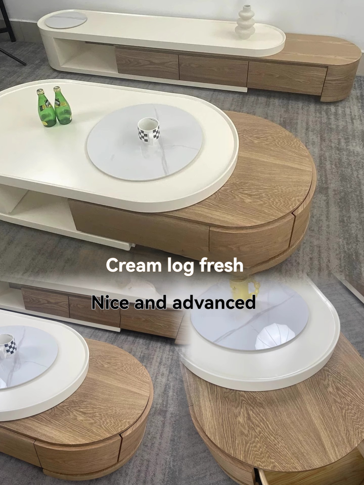 [Pre-order]  Tea table living room home 2023 new minimalist cream style tea table TV cabinet combination Japanese log designer-Smart-Living