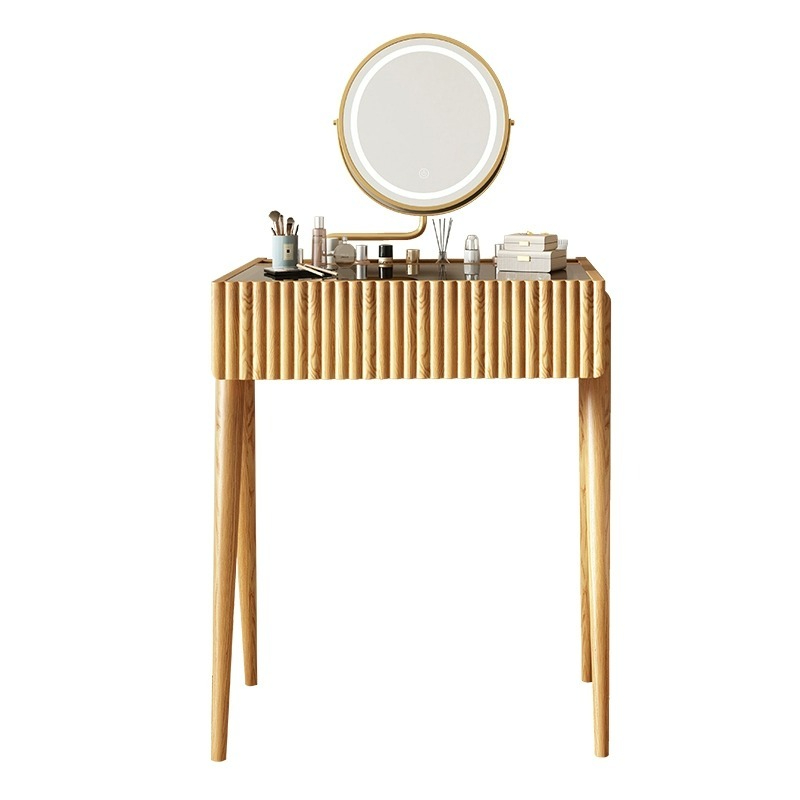 [Pre-order]  LEMARS small apartment dressing table, solid wood dressing table, ash desk, bedroom, modern minimalist log dresser-Smart-Living