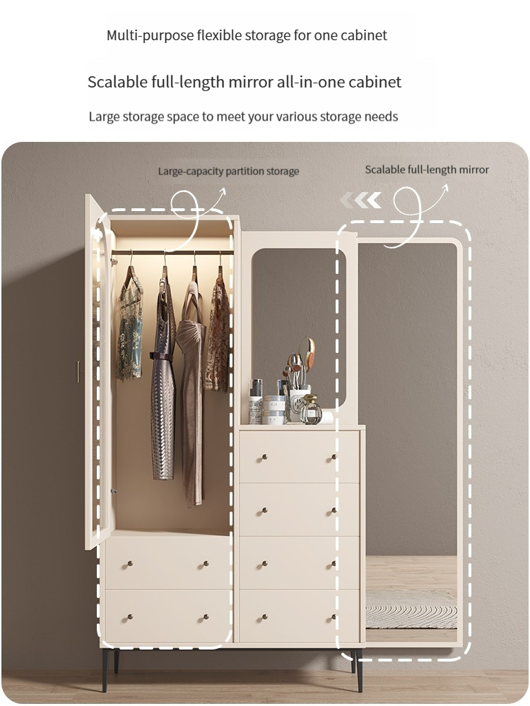 [Pre-order]  Light Luxury Modern Minimalist Solid Wood Wardrobe Dressing Table With Mirror And Flat Door Single Door Wardrobe Bedroom Home-Smart-Living