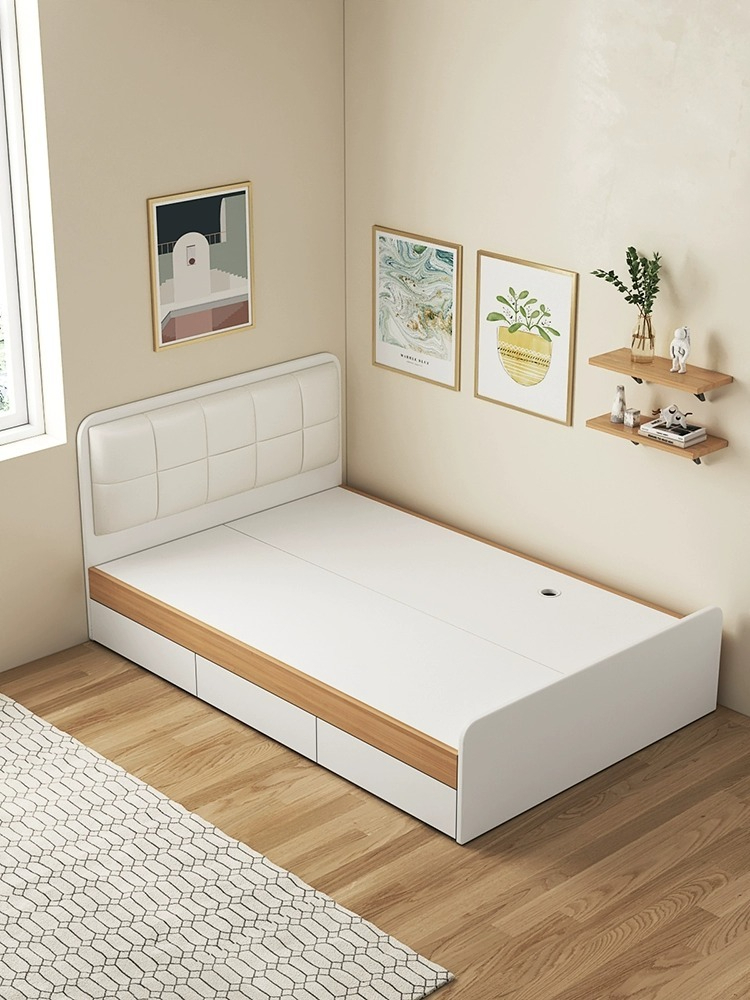 [Pre-order]  Nordic modern minimalist small family bedroom | box bed with drawers | Nordic single bed 1.2m storage children's bed-Smart-Living