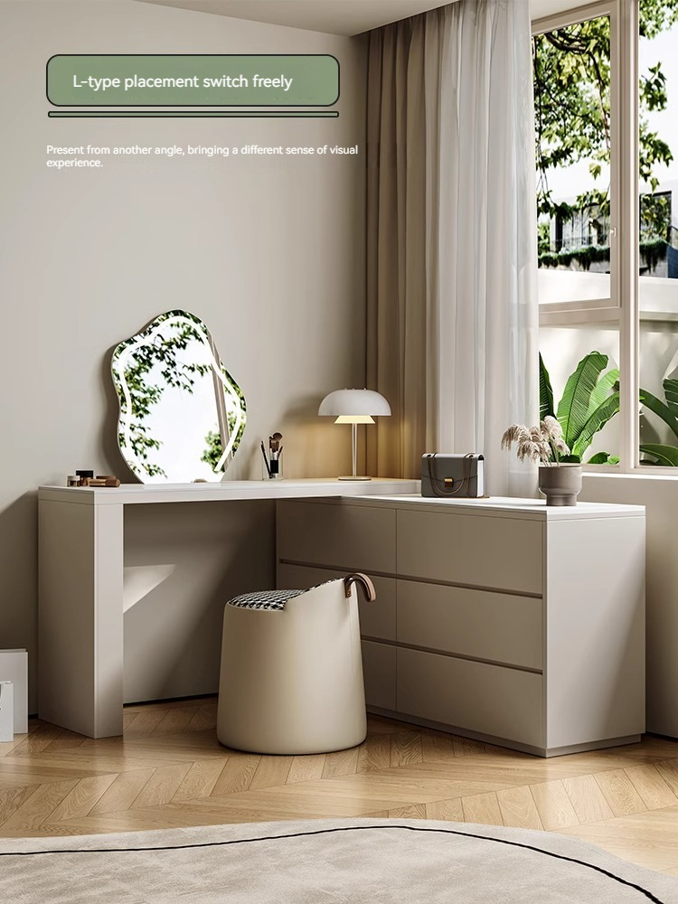 [Pre-order]  Rock panel dressing table bedroom modern simple small apartment retractable makeup table bed tail cabinet bucket cabinet storage cabinet one-Smart-Living
