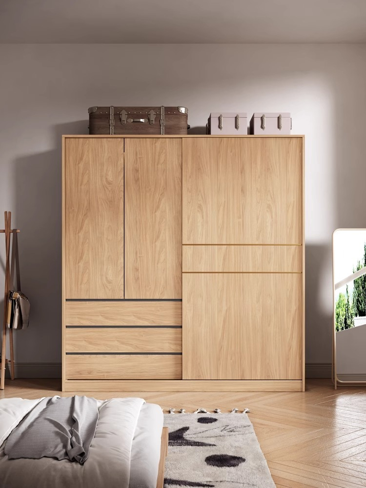 [Pre-order]  Nordic sliding door wardrobe bedroom home simple small unit trip door log wind combination Japanese storage wardrobe-Smart-Living