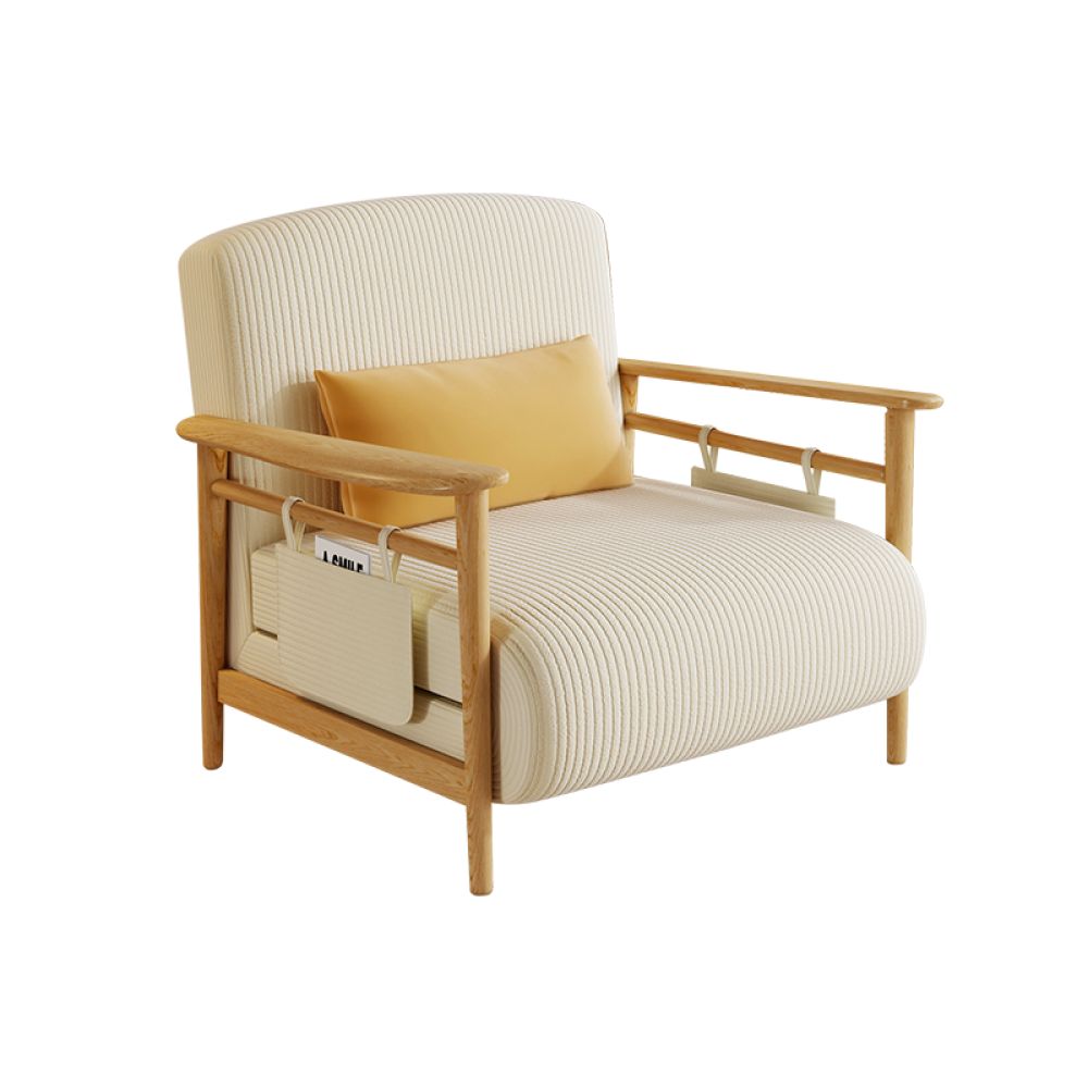 [Pre-order]  Senna spring solid wood sofa bed dual-purpose foldable Japanese-style small apartment living room fabric sofa balcony leisure single retractable bed 1.2 meters solid wood sofa bed [five-proof no-wash corduroy/latex style]-Smart-Living