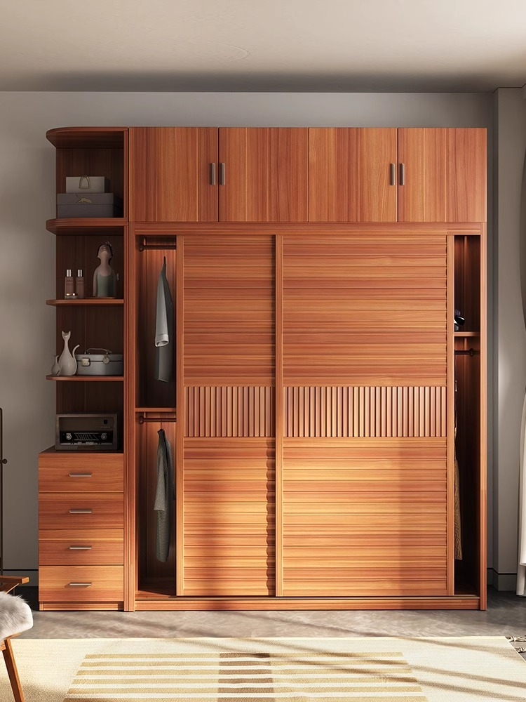 [Pre-order]  Pear color sliding door wardrobe Bedroom household small modern simple storage storage cabinet sliding door wardrobe-Smart-Living