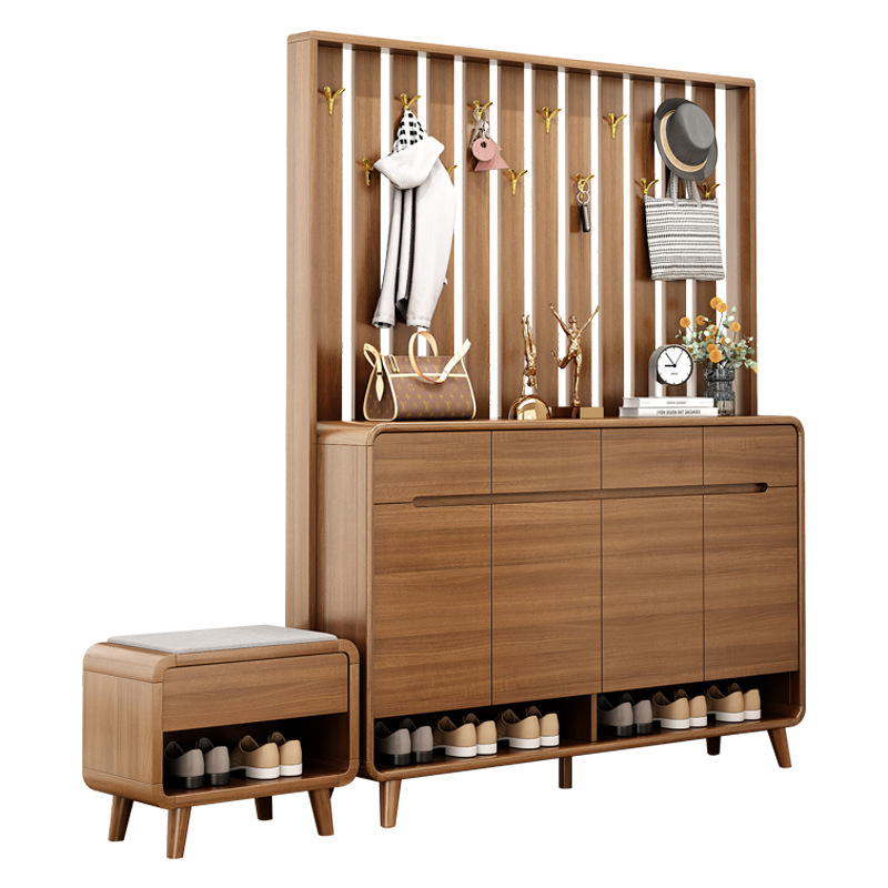 [Pre-order]  Coat Hanger Shoe Cabinet Solid Wood Frame Entry Partition Cabinet Large Capacity Storage Storage Cabinet At the Door Of the Home Stool-Smart-Living
