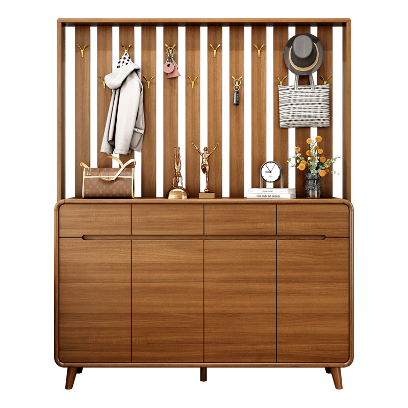 [Pre-order]  Coat Hanger Shoe Cabinet Solid Wood Frame Entry Partition Cabinet Large Capacity Storage Storage Cabinet At the Door Of the Home Stool-Smart-Living