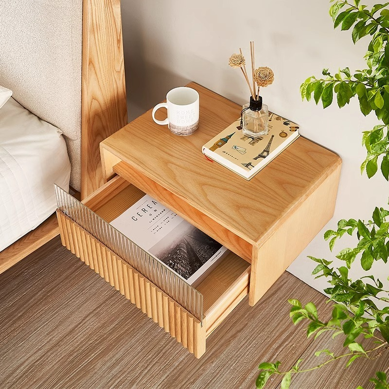 [Pre-order]  OMARS solid wood suspended bedside table, ash wall hanging storage cabinet, Nordic style, simple storage bedside table-Smart-Living