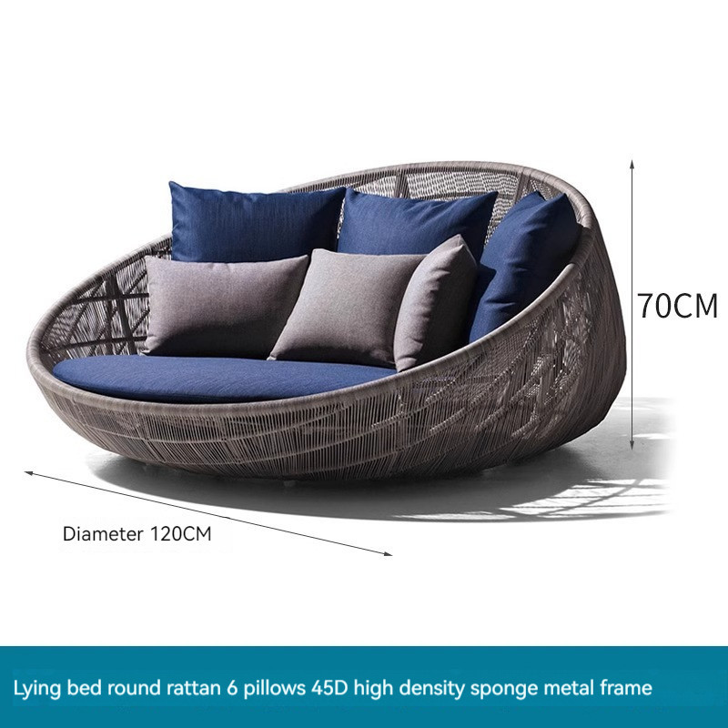 [Pre-order]  Outdoor Lying Bed Outdoor Villa Terrace Balcony Big Bed Round Bed Imitation Vine Sofa Courtyard Garden Vine Weaving-Smart-Living