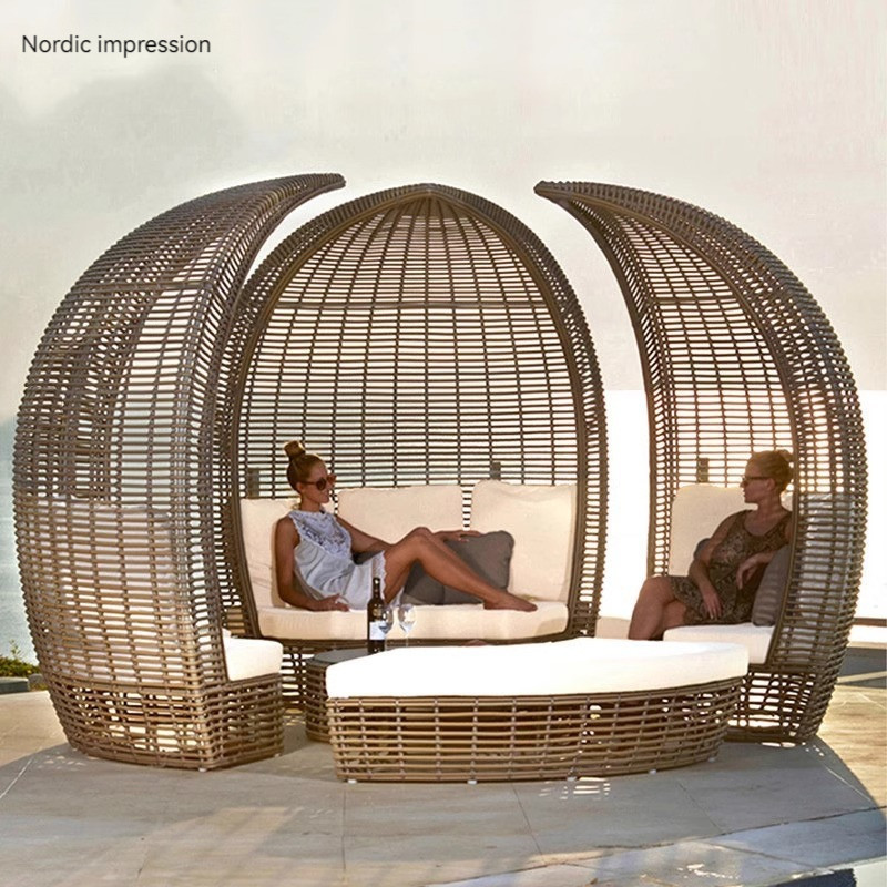 [Pre-order]  Outdoor Vine Weaving Sofa Combination Hotel Swimming Pool Scenic Area Homestay Courtyard Bedding Villa Garden Roof-Smart-Living