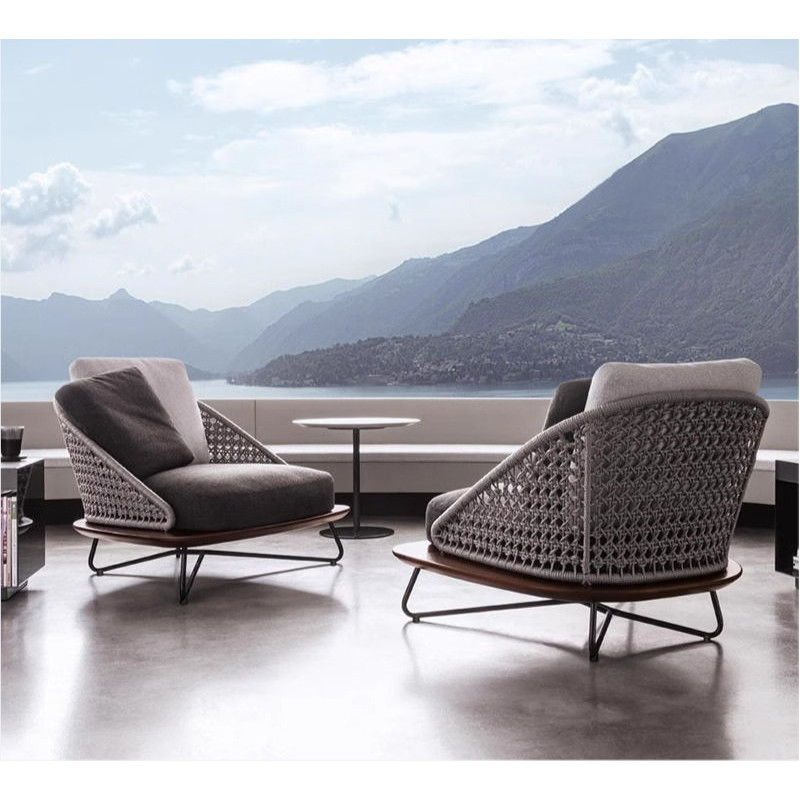 [Pre-order]  Nordic Outdoor Leisure Vine Weaving Sofa Designer Solid Wood High end Villa Garden Terrace Waterproof Sofa Chair-Smart-Living