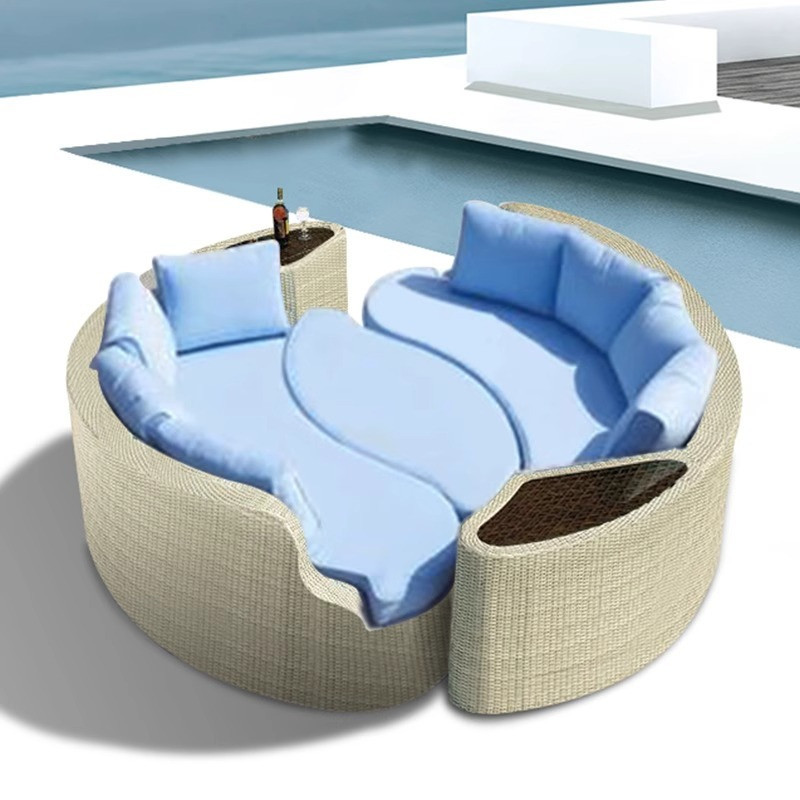 [Pre-order]  Outdoor sofa for courtyard, terrace, balcony, three-person leisure living room combination, made of rattan,-Smart-Living