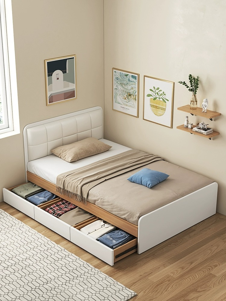 [Pre-order]  Nordic modern minimalist small family bedroom | box bed with drawers | Nordic single bed 1.2m storage children's bed-Smart-Living