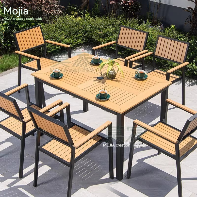 [Pre-order]  Nordic minimalist leisure tables and chairs, outdoor courtyard, garden, rattan chairs, outdoor plastic wood tables-Smart-Living