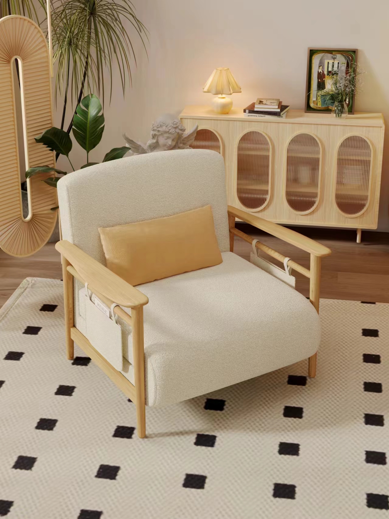 [Pre-order]  Senna spring solid wood sofa bed dual-purpose foldable Japanese-style small apartment living room fabric sofa balcony leisure single retractable bed 1.2 meters solid wood sofa bed [five-proof no-wash corduroy/latex style]-Smart-Living