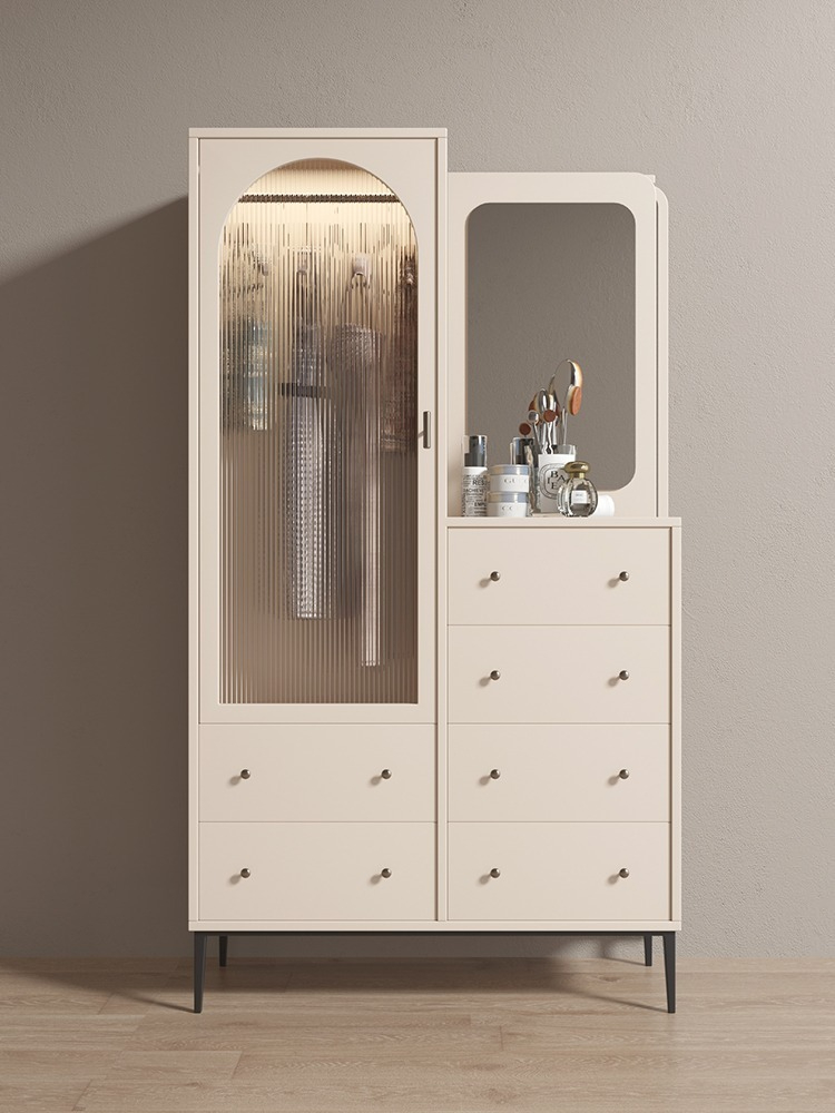 [Pre-order]  Light Luxury Modern Minimalist Solid Wood Wardrobe Dressing Table With Mirror And Flat Door Single Door Wardrobe Bedroom Home-Smart-Living