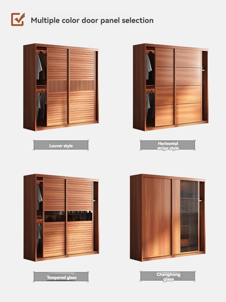 [Pre-order]  Pear color sliding door wardrobe Bedroom household small modern simple storage storage cabinet sliding door wardrobe-Smart-Living