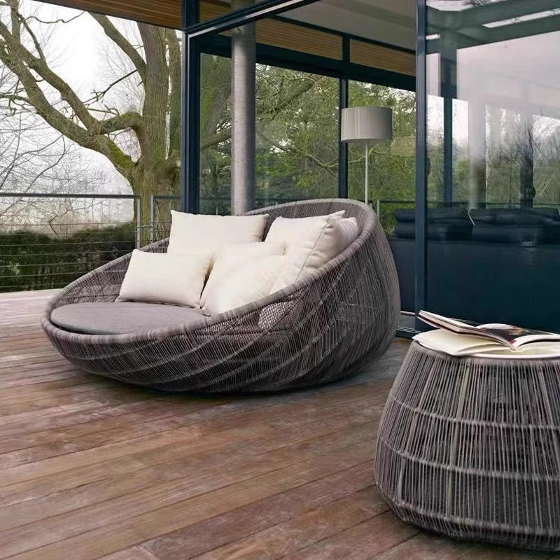 [Pre-order]  Outdoor Lying Bed Outdoor Villa Terrace Balcony Big Bed Round Bed Imitation Vine Sofa Courtyard Garden Vine Weaving-Smart-Living