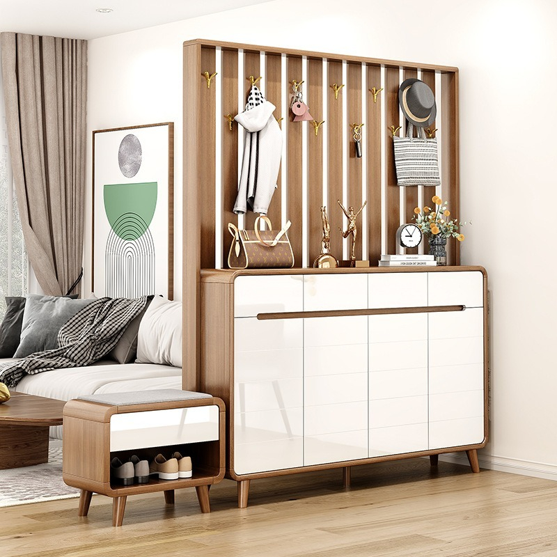 [Pre-order]  Entry Partition Hanger Shoe Cabinet Large Capacity Multi-Functional Storage Cabinet At the Door Solid Wood Frame Seating One-Smart-Living