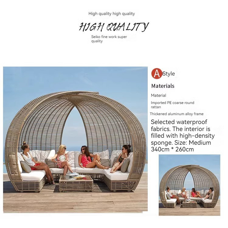 [Pre-order]  Outdoor Vine Weaving Sofa Combination Hotel Swimming Pool Scenic Area Homestay Courtyard Bedding Villa Garden Roof-Smart-Living