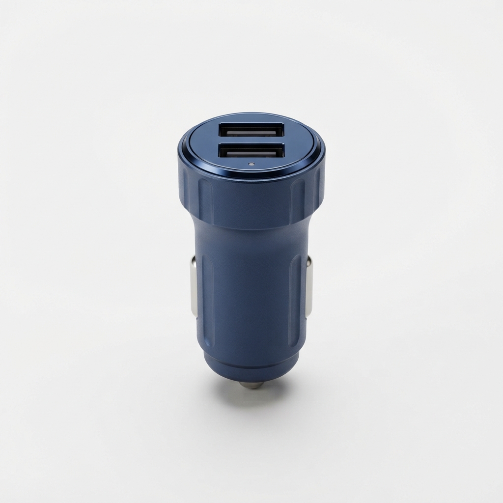 Dual USB fast charging car charger in navy