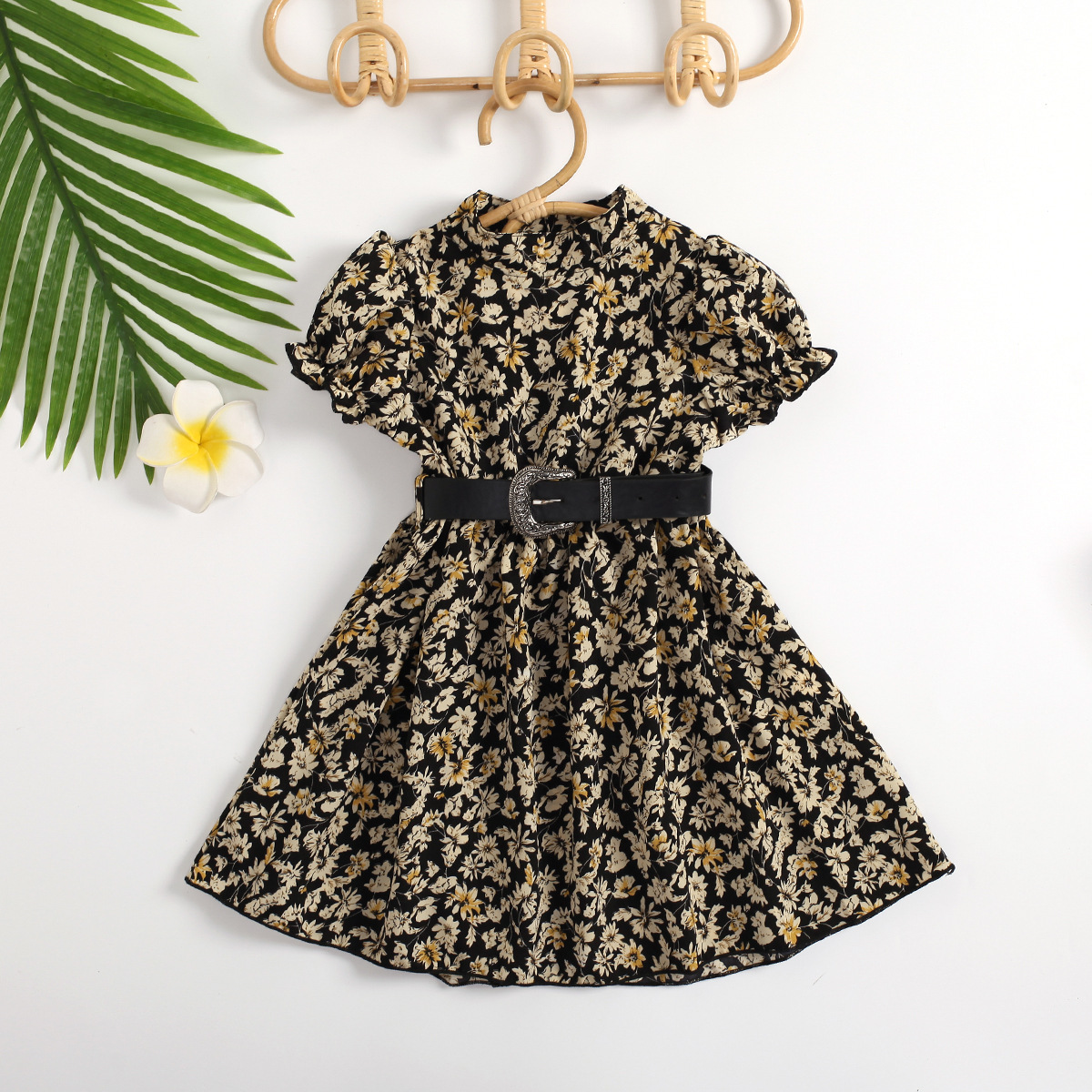 Toddler Girl Floral Pattern Belt & Dress Wholesale