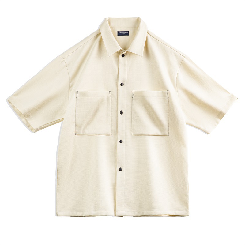 美式休閒oversize垂感免燙襯衫肌理感廓形短袖襯衣男夏-Retro's Wear