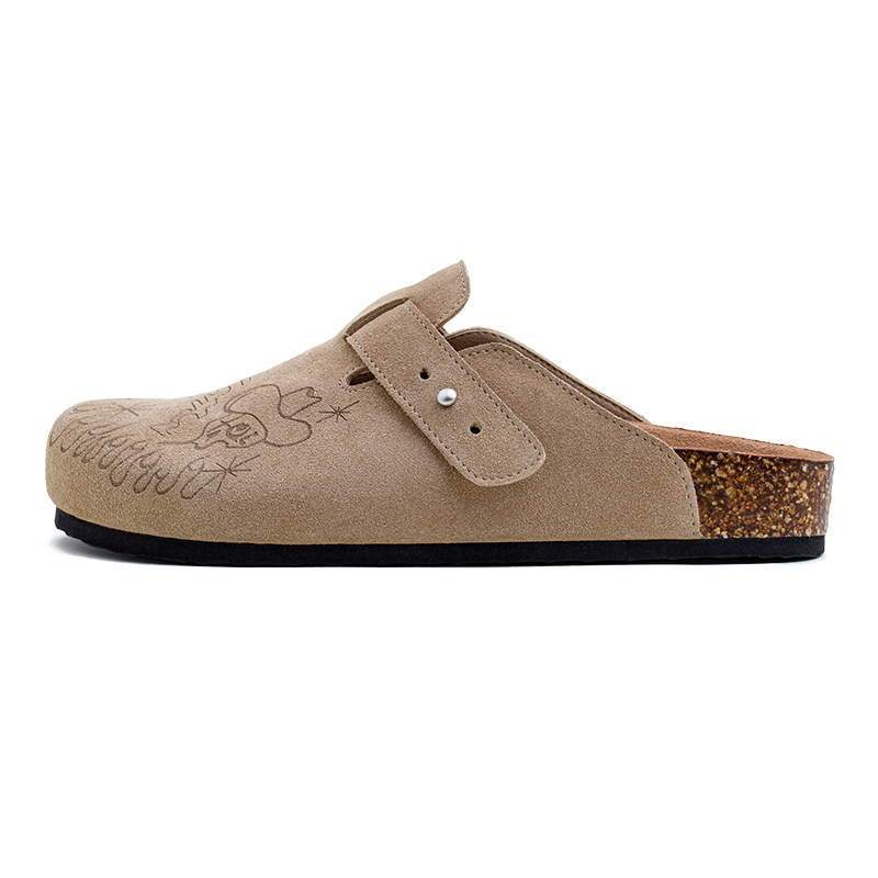 插畫版勃肯穆勒鞋半拖厚底外穿釣魚平底包頭涼拖鞋男夏-Retro's Wear