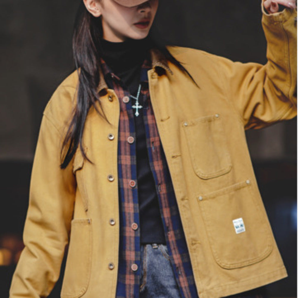 美式密歇根夾克春秋款純棉帆布翻領長袖上衣外套-Retro's Wear