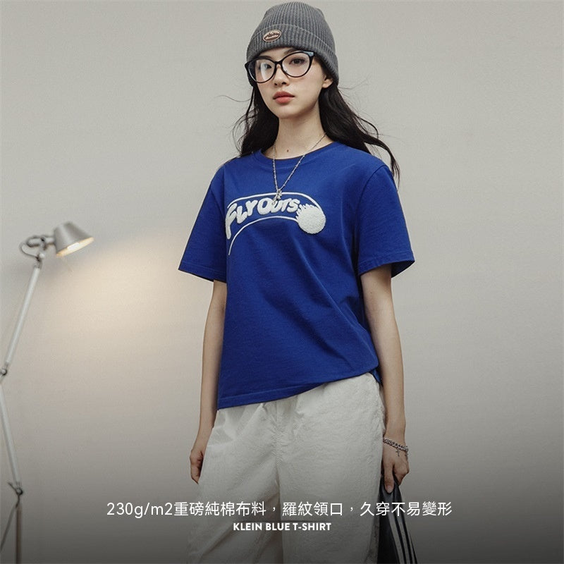 克萊因藍短袖棒球美式純棉T恤圓領休閒寬鬆落肩顯瘦上衣-Retro's Wear
