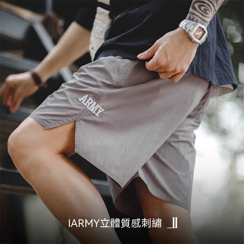 美式復古ARMY訓練運動短褲薄款字母刺繡直筒四分褲男夏-Retro's Wear
