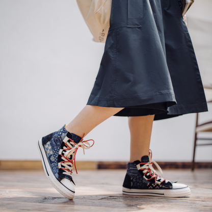 地心引力Gravity 2023新款高幫帆布鞋情侶腰果花古布板鞋-Retro's Wear