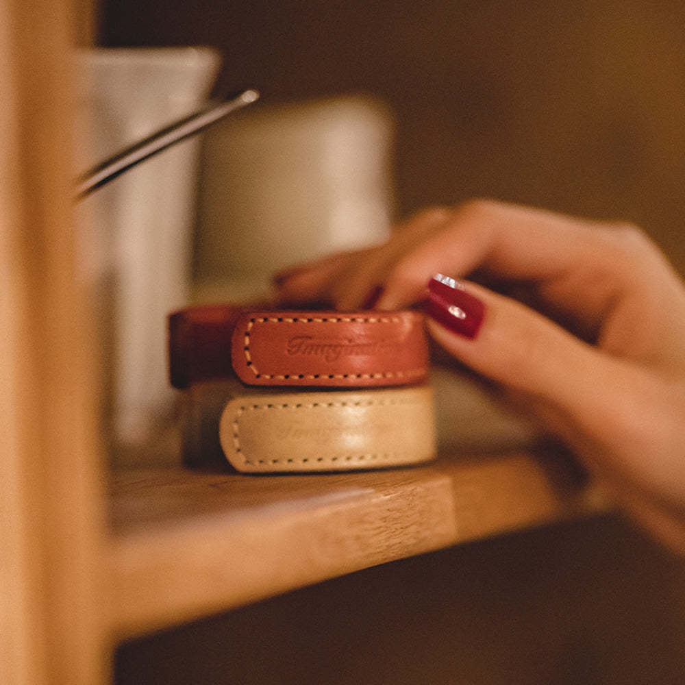 植鞣真皮手鐲皮環高橋老花開口半鐲手環-Retro's Wear