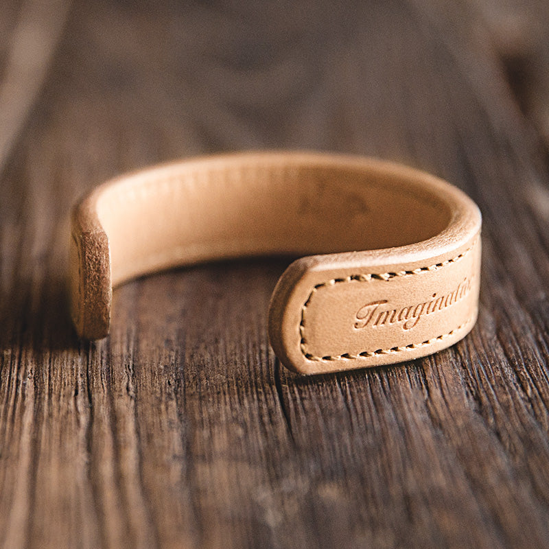 植鞣真皮手鐲皮環高橋老花開口半鐲手環-Retro's Wear