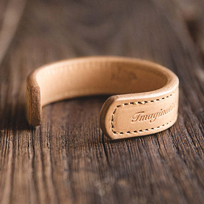 植鞣真皮手鐲皮環高橋老花開口半鐲手環-Retro's Wear