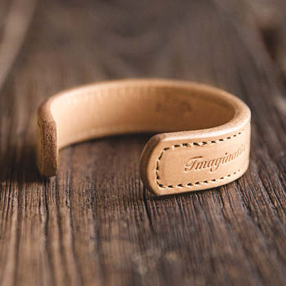 植鞣真皮手鐲皮環高橋老花開口半鐲手環-Retro's Wear