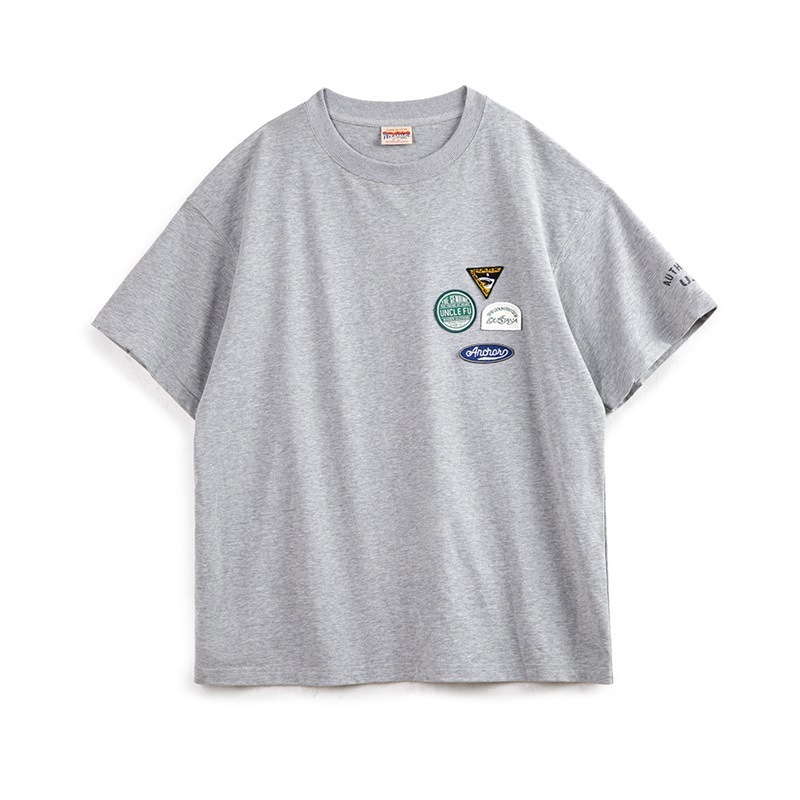 美式休閒刺繡徽章短袖T恤設計感純棉圓領五分袖Tee男夏-Retro's Wear